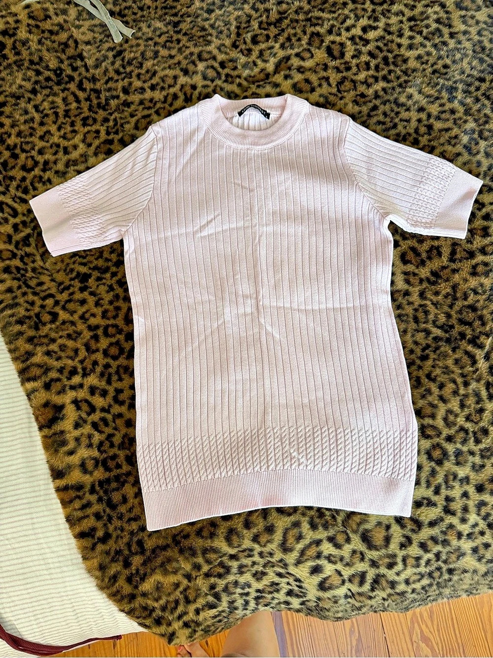 Baby Pink Classy Ribbed Short Sleeve Top